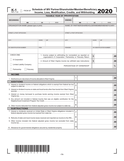 Schedule K-1 2020 Printable Pdf