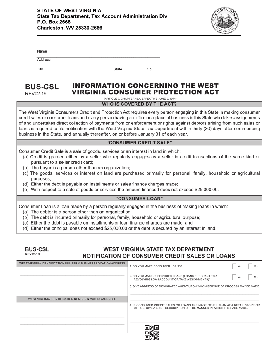 Form BUS-CSL Information Concerning the West Virginia Consumer Protection Act - West Virginia, Page 1