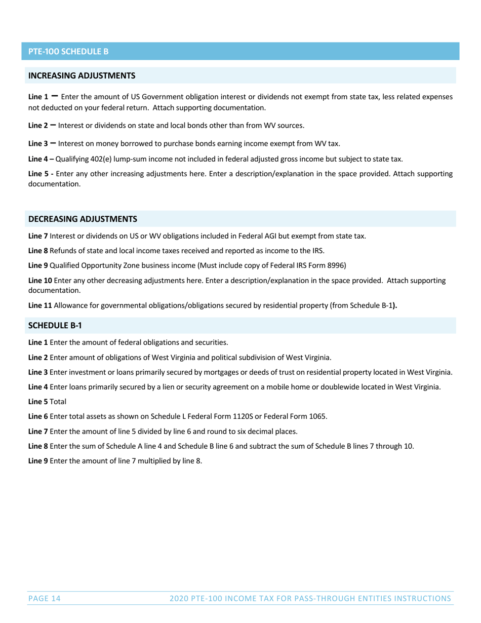 Instructions for Form PTE-100, SPF-100TC, PTE-100APT, NRW-2 - West Virginia, Page 14