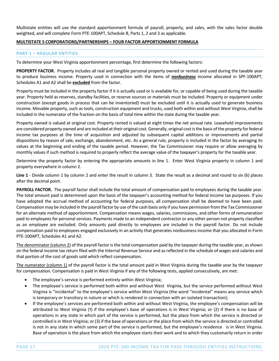 Instructions for Form PTE-100, SPF-100TC, PTE-100APT, NRW-2 - West Virginia, Page 17