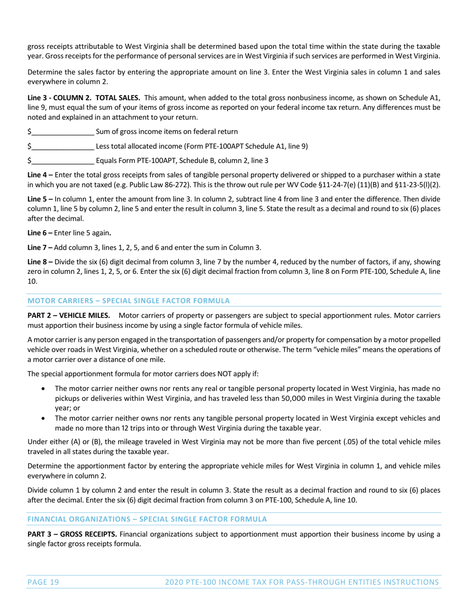 Instructions for Form PTE-100, SPF-100TC, PTE-100APT, NRW-2 - West Virginia, Page 19