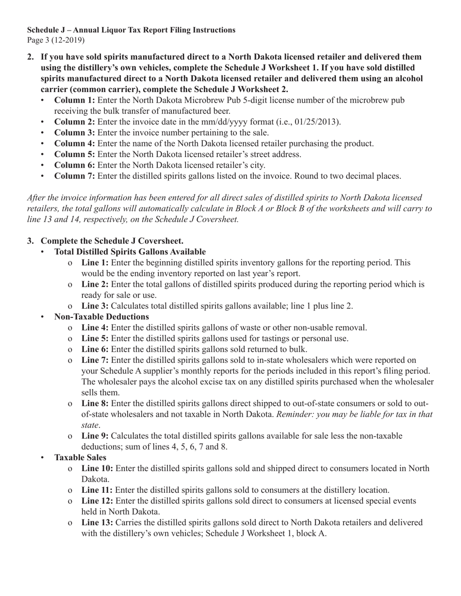 Instructions for Schedule J Annual Domestic Distillery Manufacturer Report - North Dakota, Page 3