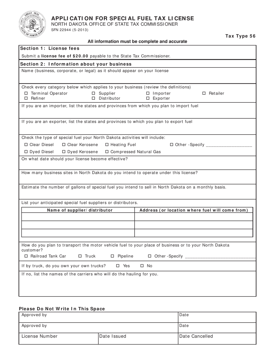 Form SFN22944 - Fill Out, Sign Online and Download Fillable PDF, North ...