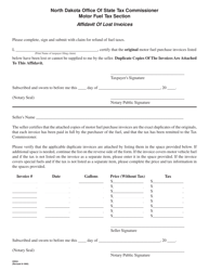 Form 22934 Affidavit of Lost Invoices - North Dakota