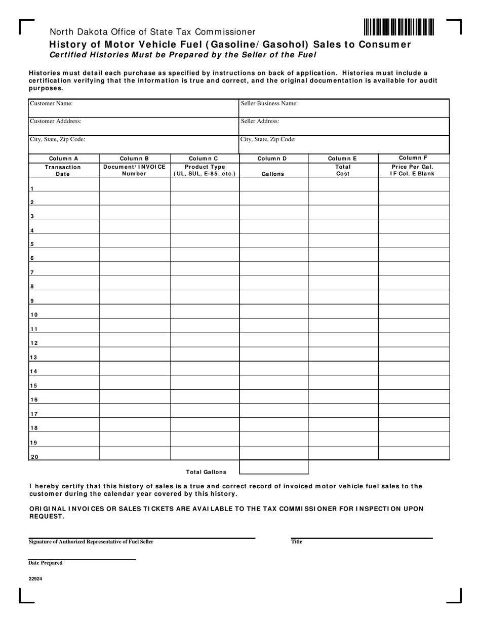 Form 22924 - Fill Out, Sign Online and Download Fillable PDF, North ...