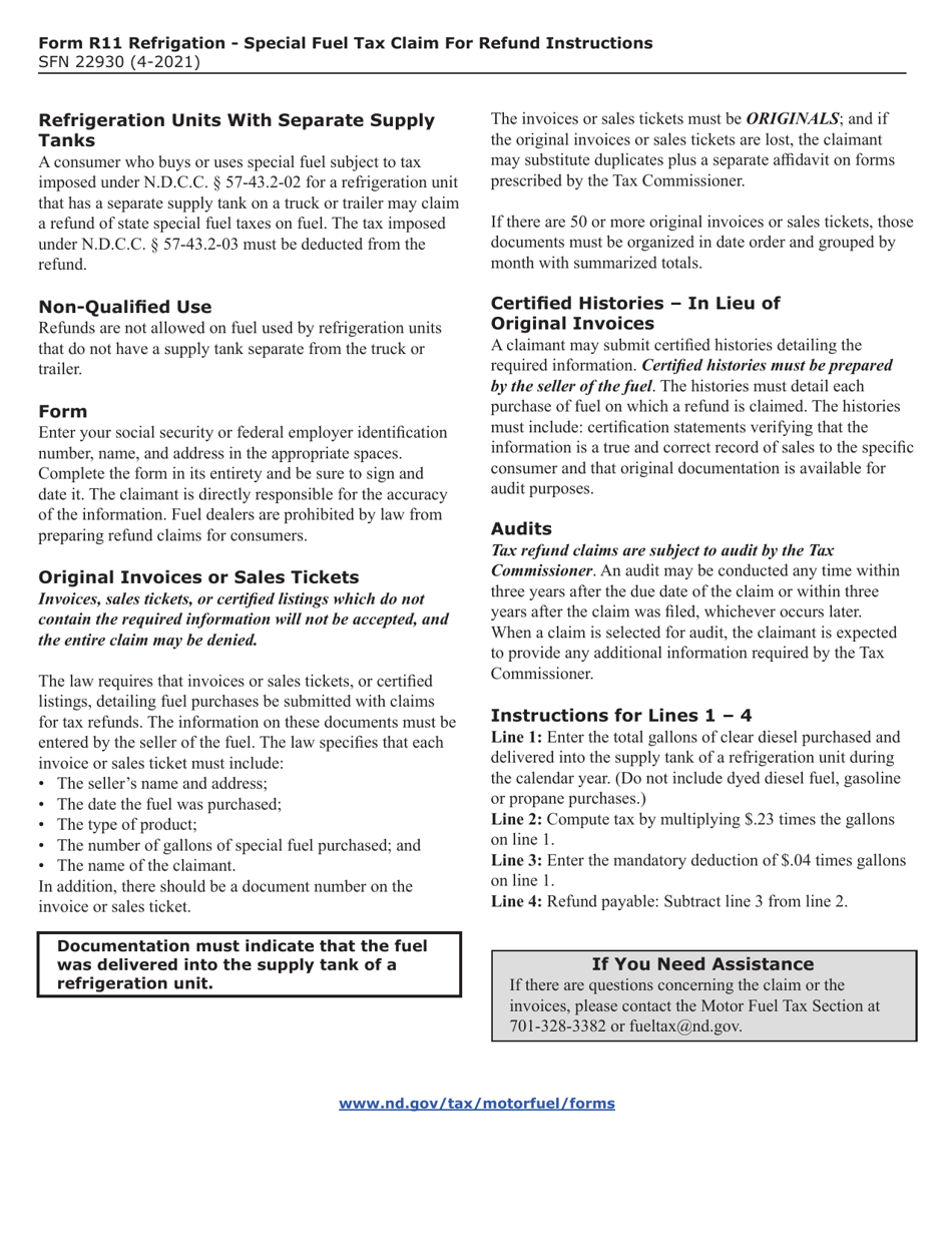 Form R11 (SFN22930) Special Fuel Tax Claim for Refund Refrigeration - North Dakota, Page 2