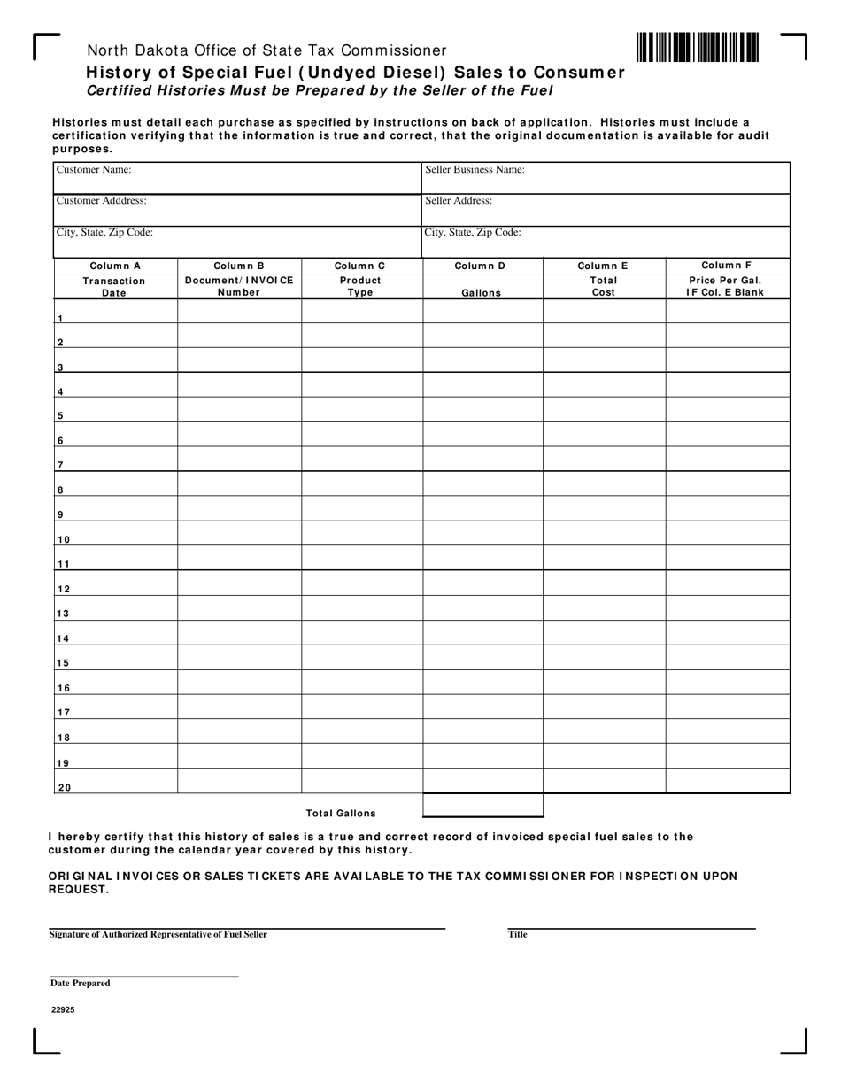 Form 22925 - Fill Out, Sign Online And Download Fillable Pdf, North 