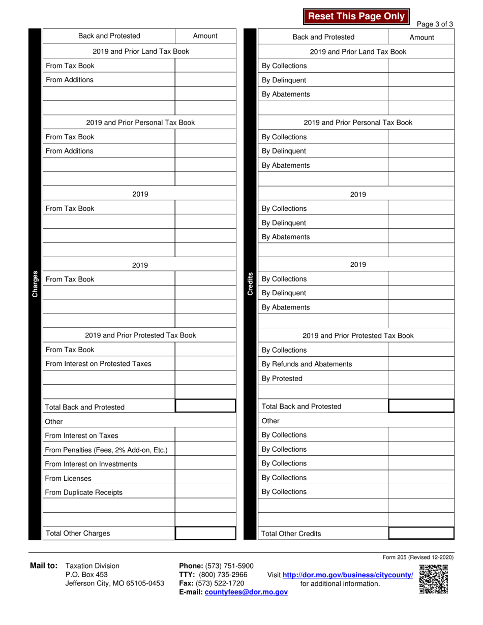 Form 205 Collectors Annual Settlement - Missouri, Page 3