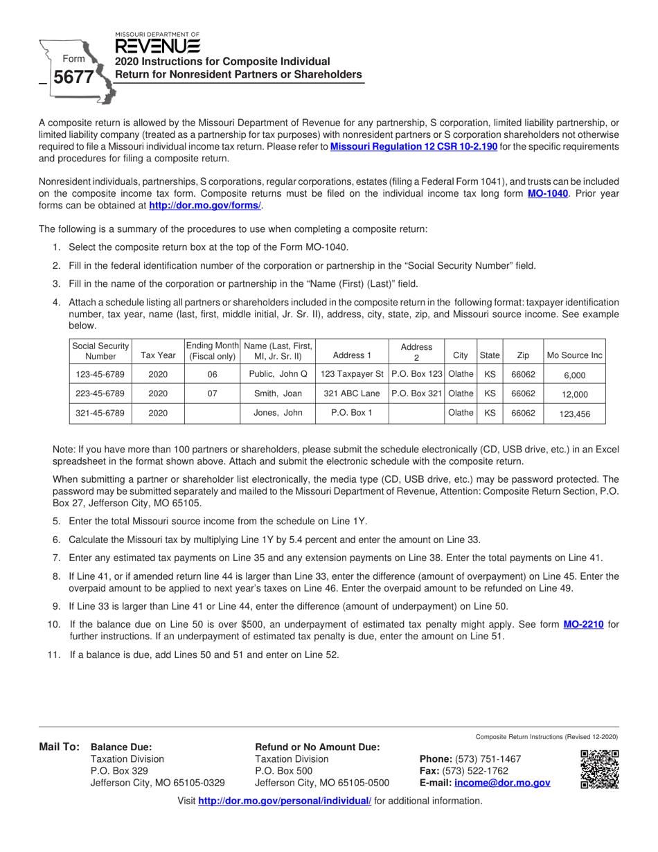 Form 5677 Instructions for Composite Individual Return for Nonresident Partners or Shareholders - Missouri, Page 1