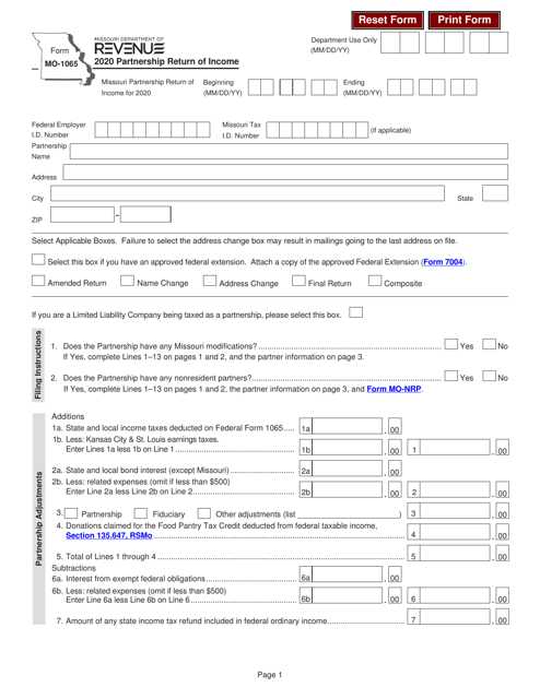 Form MO-1065 2020 Printable Pdf