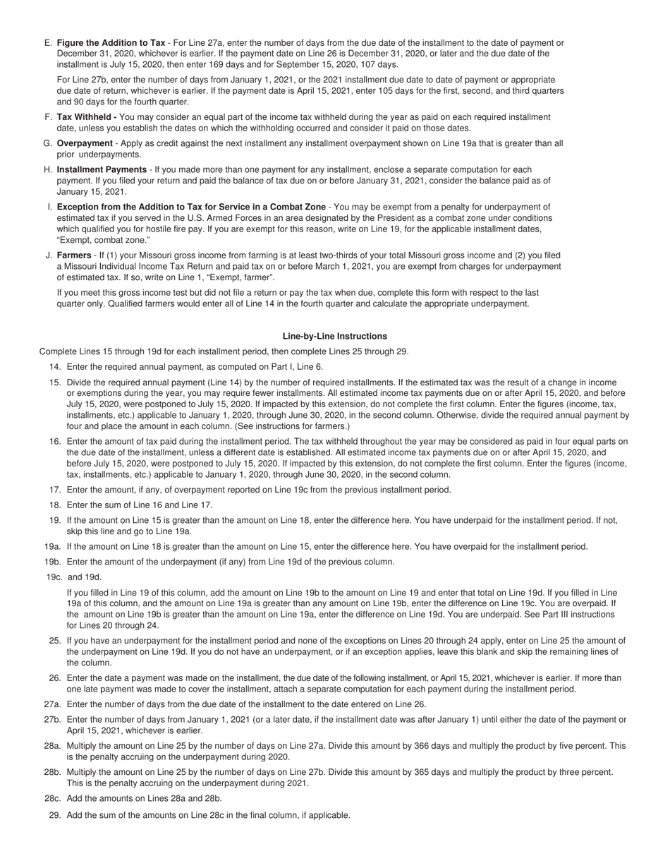 Form MO-2210 Underpayment of Estimated Tax by Individuals - Missouri, Page 4