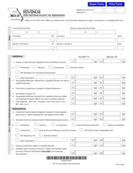 Form MO-A &quot;Individual Income Tax Adjustments&quot; - Missouri, 2020