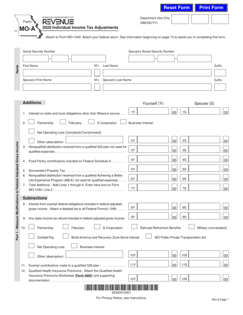 Form MO-A 2020 Printable Pdf