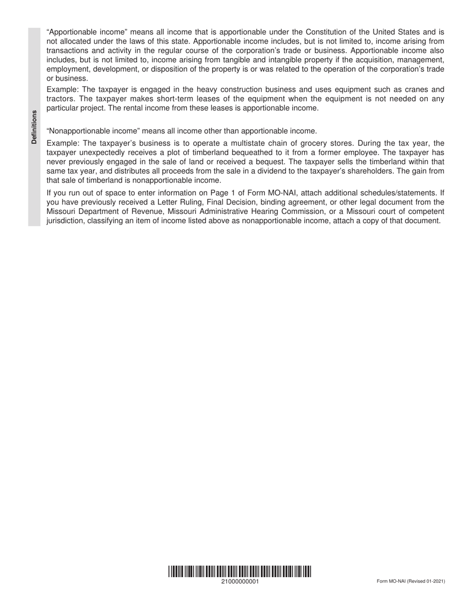 Form MO-NAI Nonapportionable Income Schedule - Missouri, Page 2