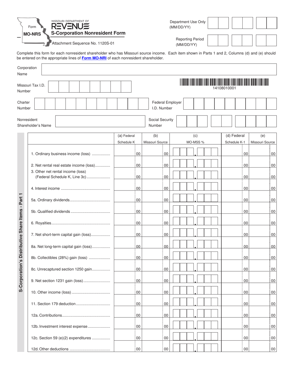 Form MO-NRS S-Corporation Nonresident Form - Missouri, Page 1