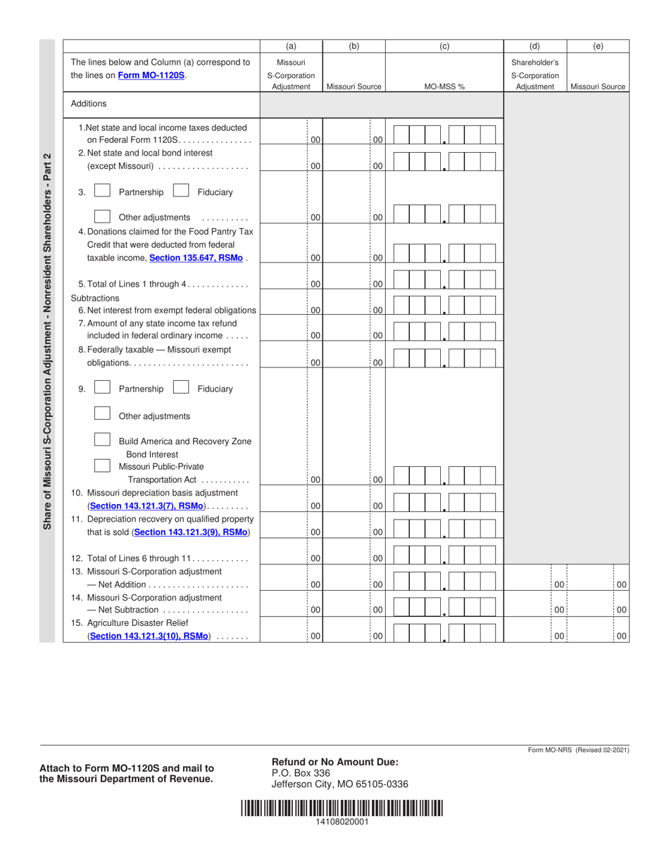 Form MO-NRS S-Corporation Nonresident Form - Missouri, Page 2
