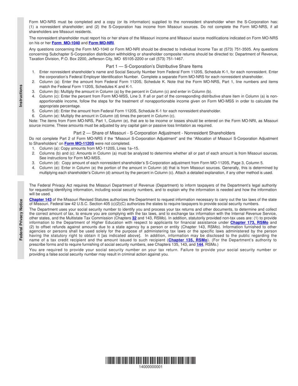 Form MO-NRS S-Corporation Nonresident Form - Missouri, Page 3