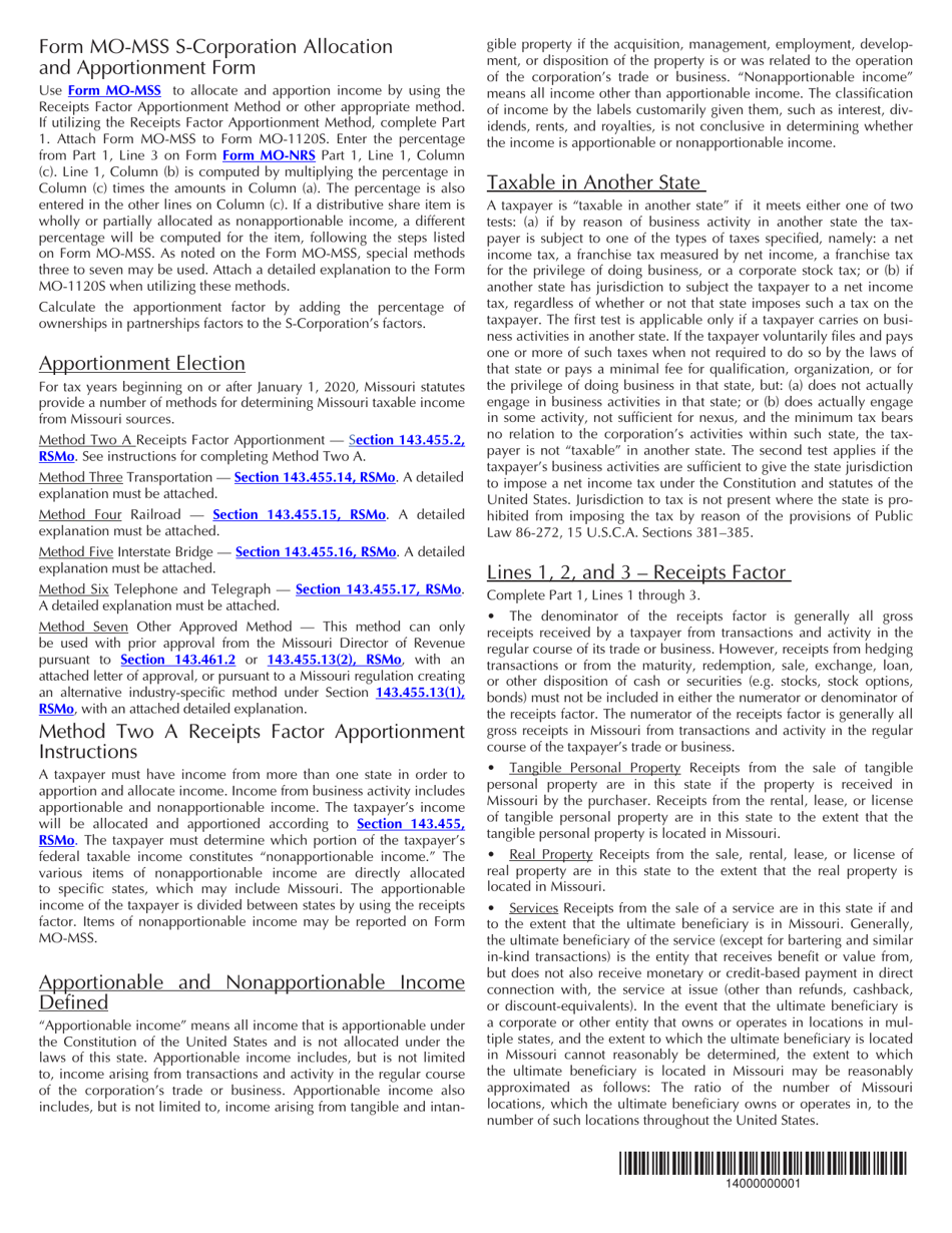 Form MO-MSS S-Corporation Allocation and Apportionment Schedule - Missouri, Page 3
