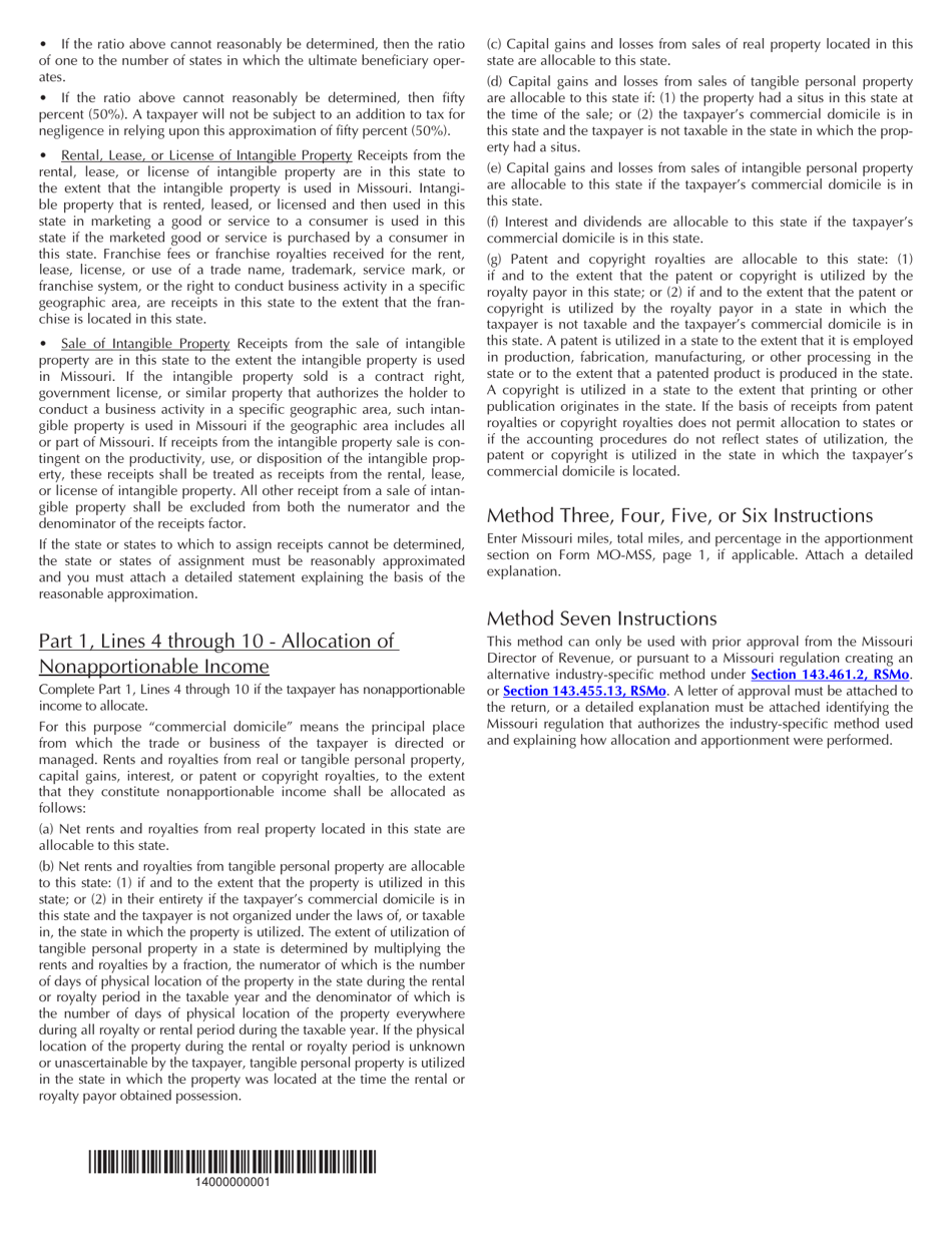Form MO-MSS S-Corporation Allocation and Apportionment Schedule - Missouri, Page 4