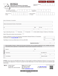 Form MO-1NR &quot;Income Tax Payments for Nonresident Individual Partners or S Corporation Shareholders&quot; - Missouri, 2020