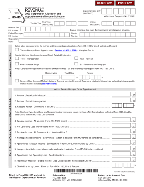 Form MO-MS 2020 Printable Pdf