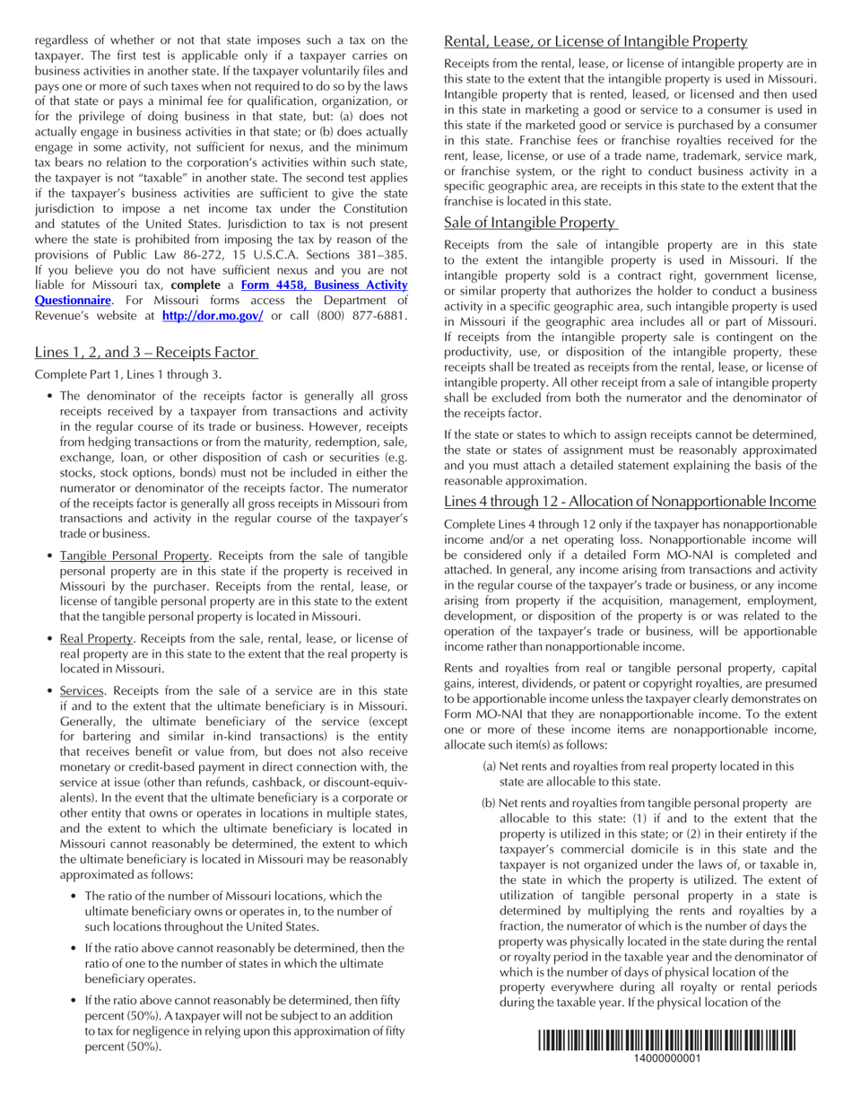 Form MO-MS Corporation Allocation and Apportionment of Income Schedule - Missouri, Page 3