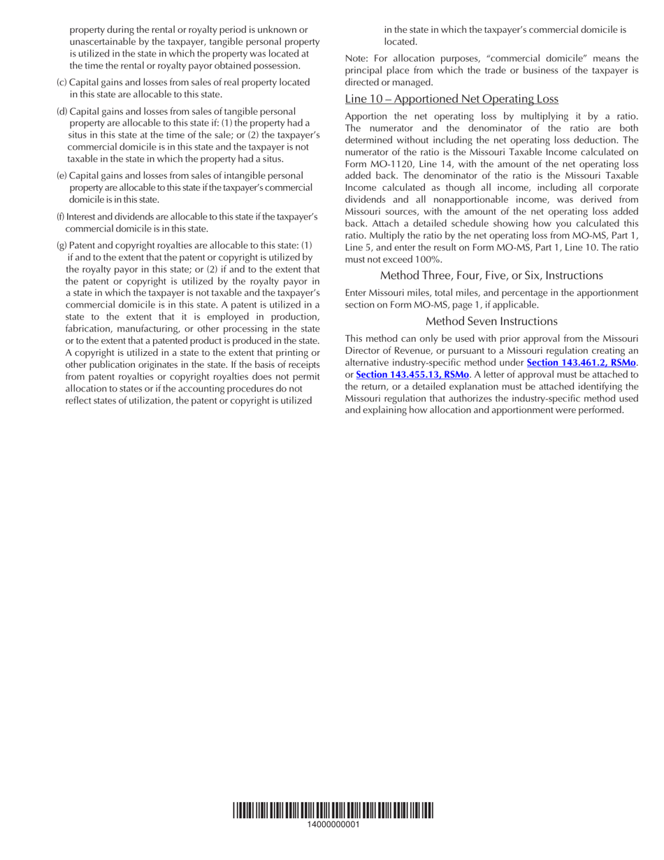 Form MO-MS Corporation Allocation and Apportionment of Income Schedule - Missouri, Page 4