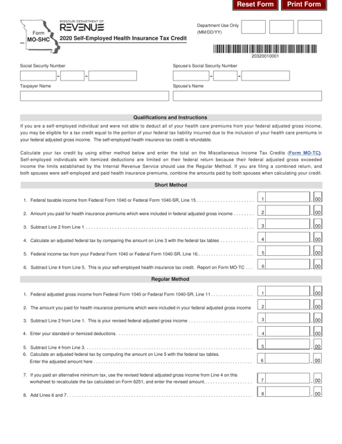 Form MO-SHC 2020 Printable Pdf