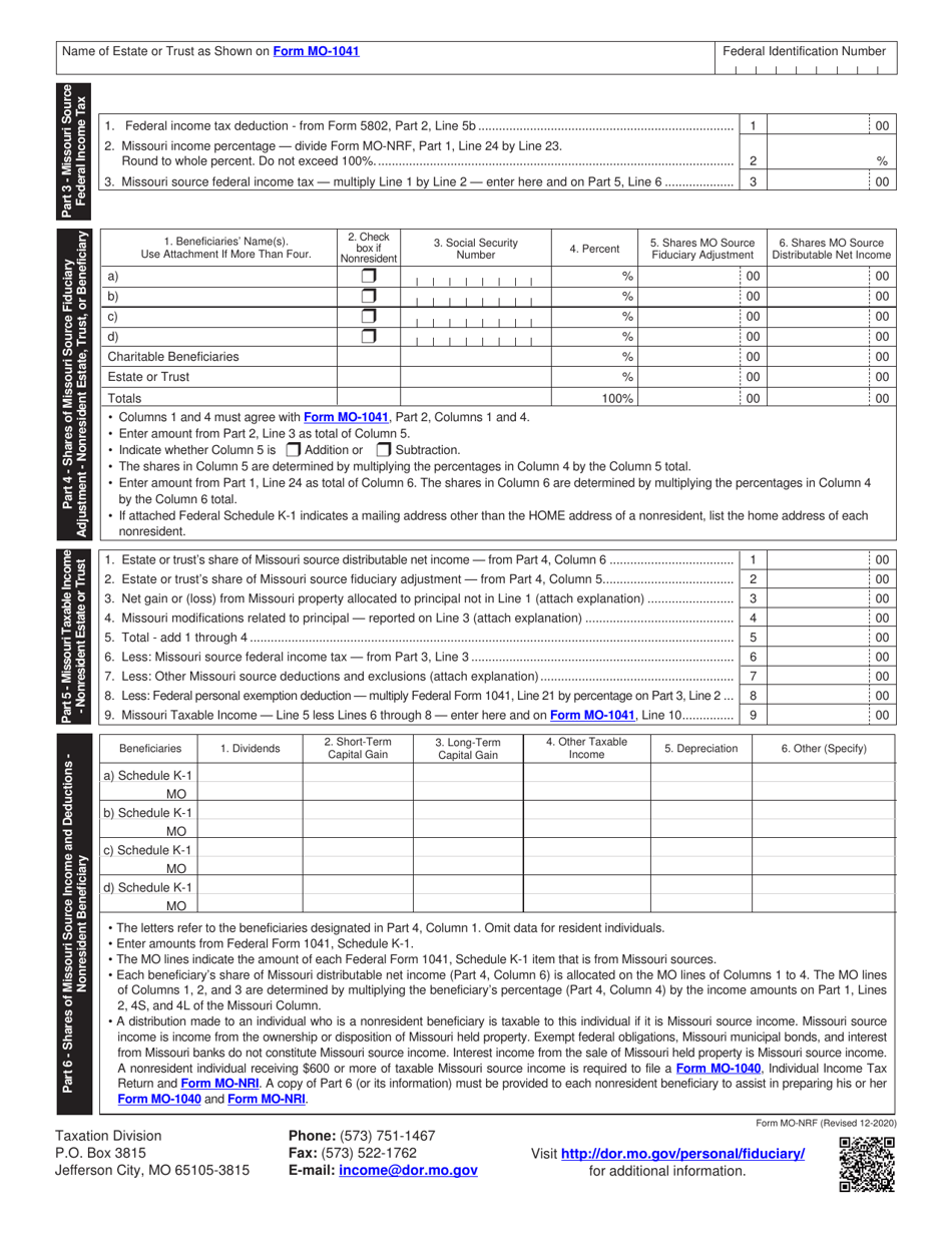 Form MO-NRF Nonresident Fiduciary Form - Missouri, Page 2