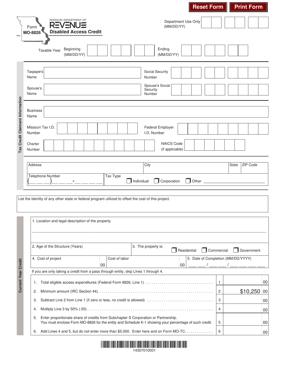Form MO-8826 Disabled Access Credit - Missouri, Page 1
