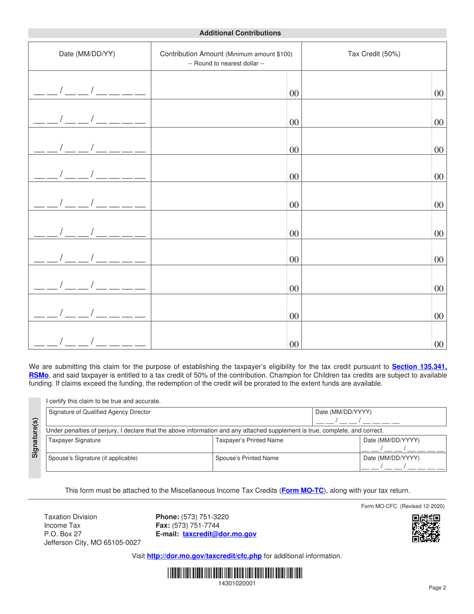 Form MO-CFC Champion for Children Tax Credit - Missouri, Page 2