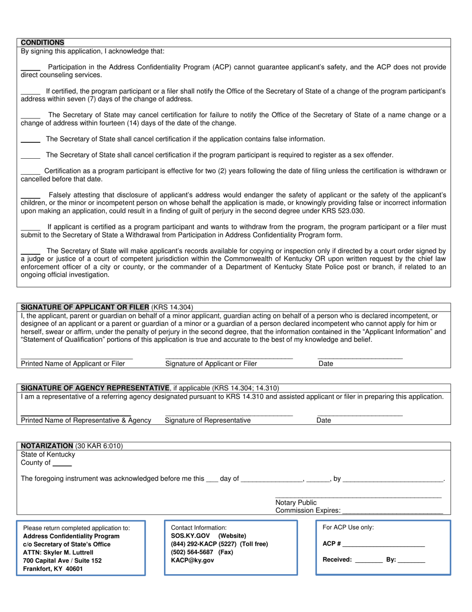 Application for Certification to Participate in Address Confidentiality Program - Kentucky, Page 2