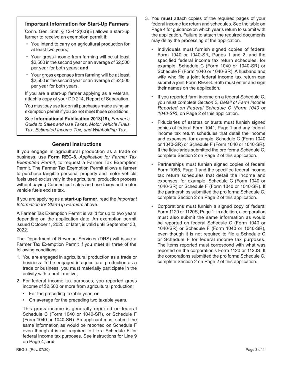 Form REG-8 Application for Farmer Tax Exemption Permit - Connecticut, Page 3