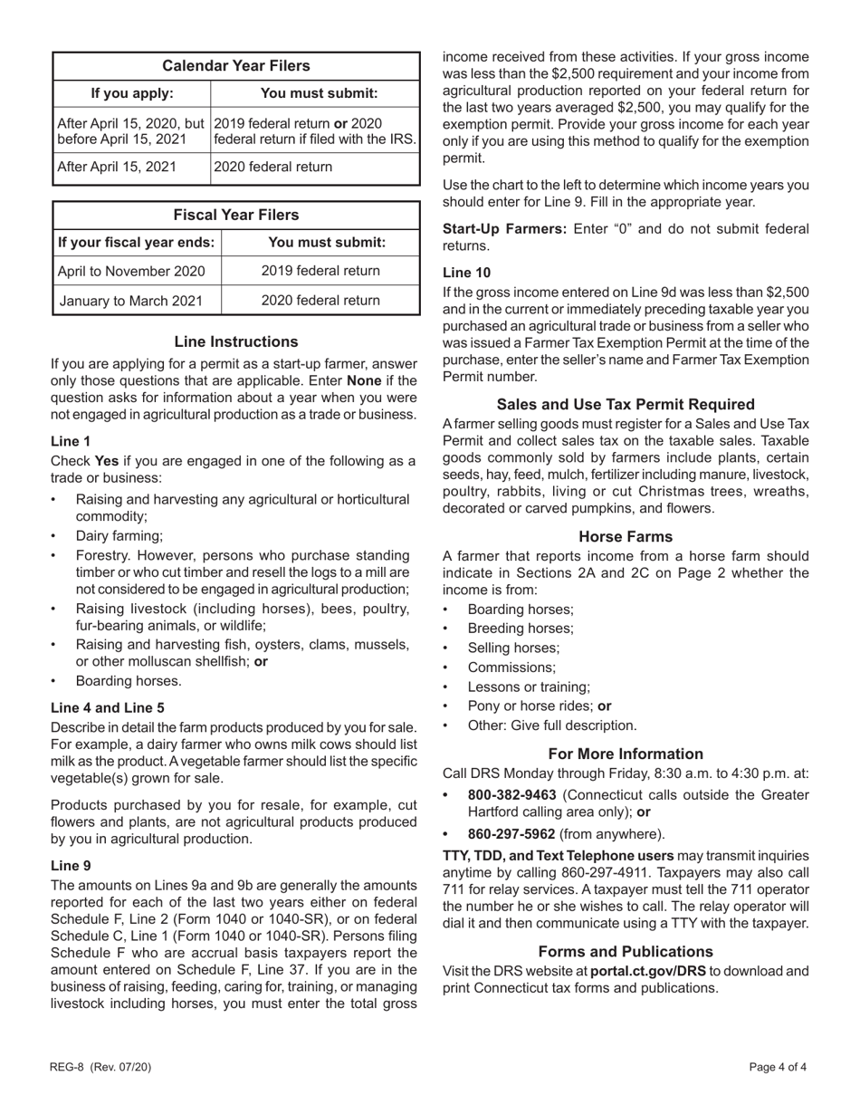 Form REG-8 Application for Farmer Tax Exemption Permit - Connecticut, Page 4