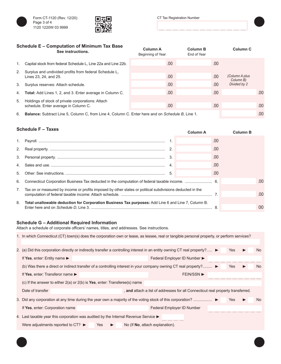 Form CT-1120 Corporation Business Tax Return - Connecticut, Page 3