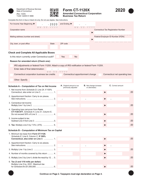 Form CT-1120X Amended Connecticut Corporation Business Tax Return - Connecticut, 2020