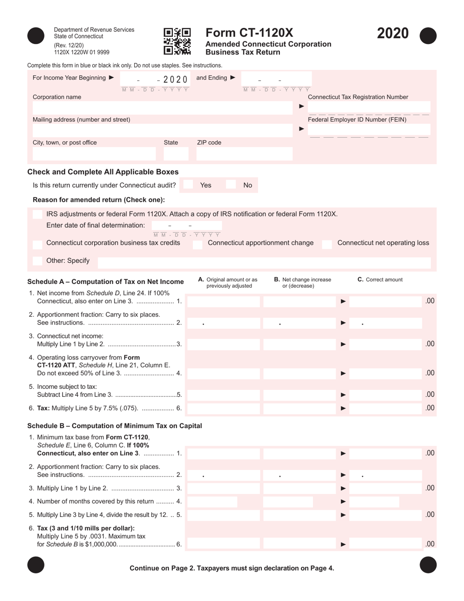 Form CT-1120X Amended Connecticut Corporation Business Tax Return - Connecticut, Page 1