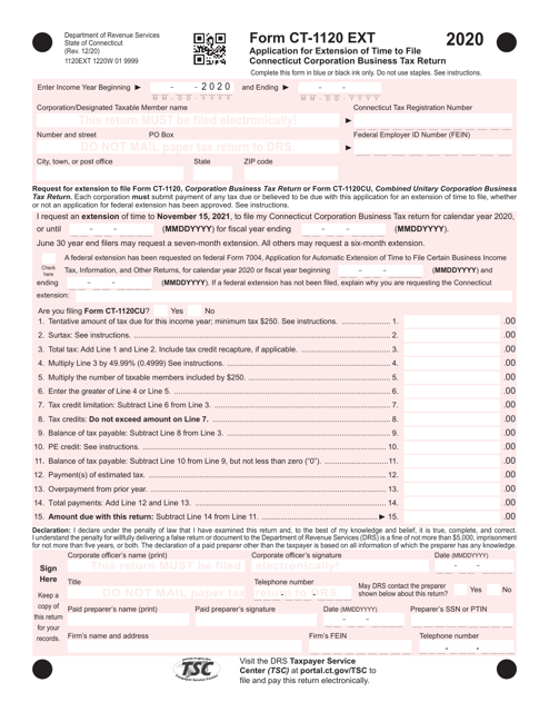 Form CT-1120 EXT 2020 Printable Pdf