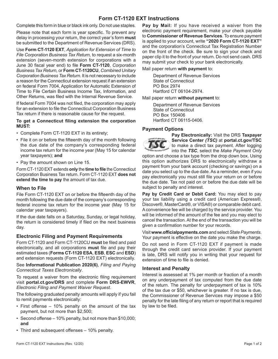 Form CT-1120 EXT Application for Extension of Time to File Connecticut Corporation Business Tax Return - Connecticut, Page 2