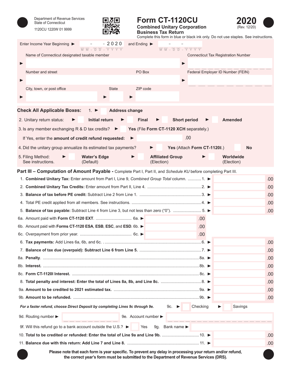 Form CT-1120CU Combined Unitary Corporation Business Tax Return - Connecticut, Page 1