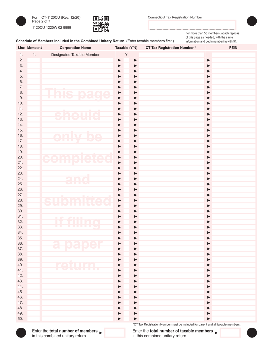 Form CT-1120CU Combined Unitary Corporation Business Tax Return - Connecticut, Page 2