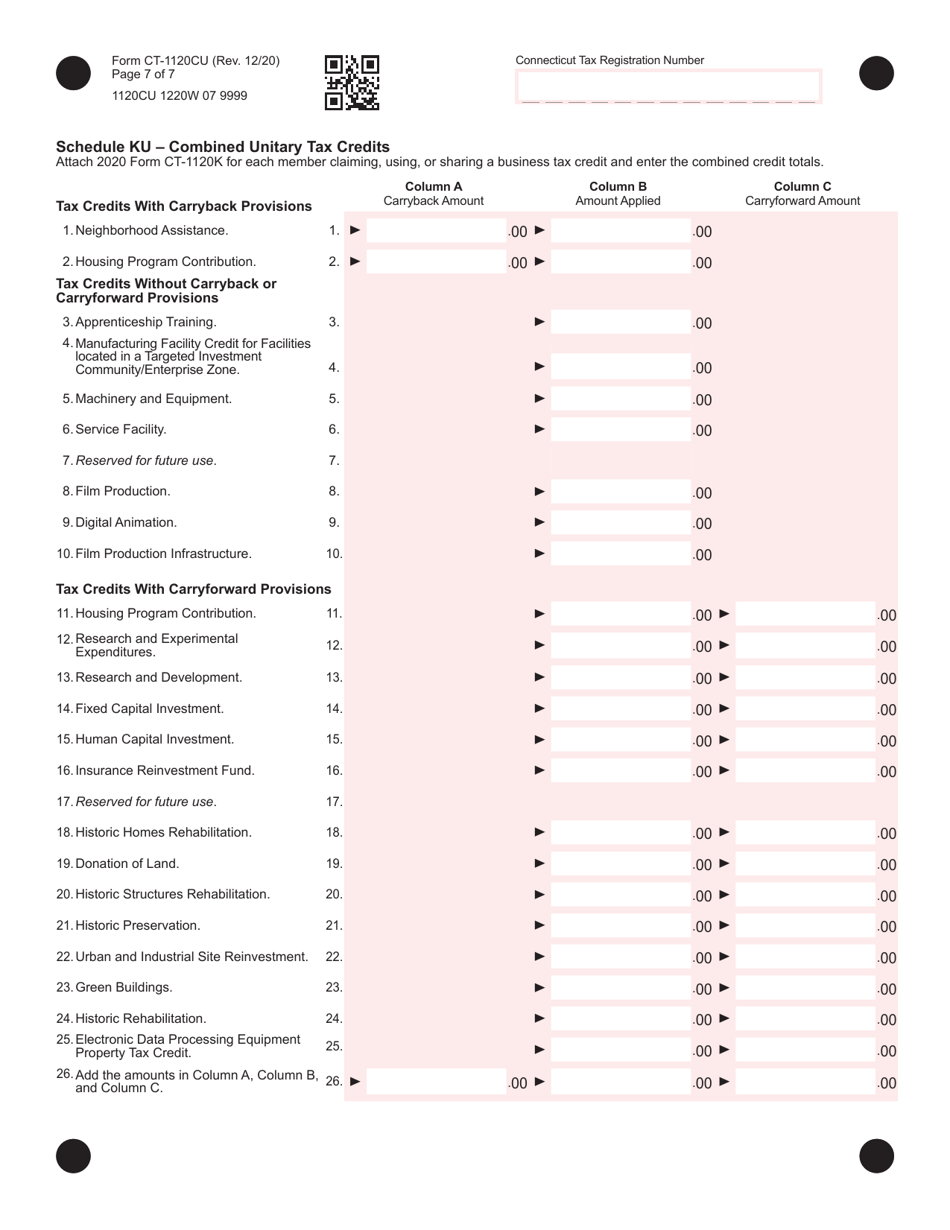 Form CT-1120CU Combined Unitary Corporation Business Tax Return - Connecticut, Page 7