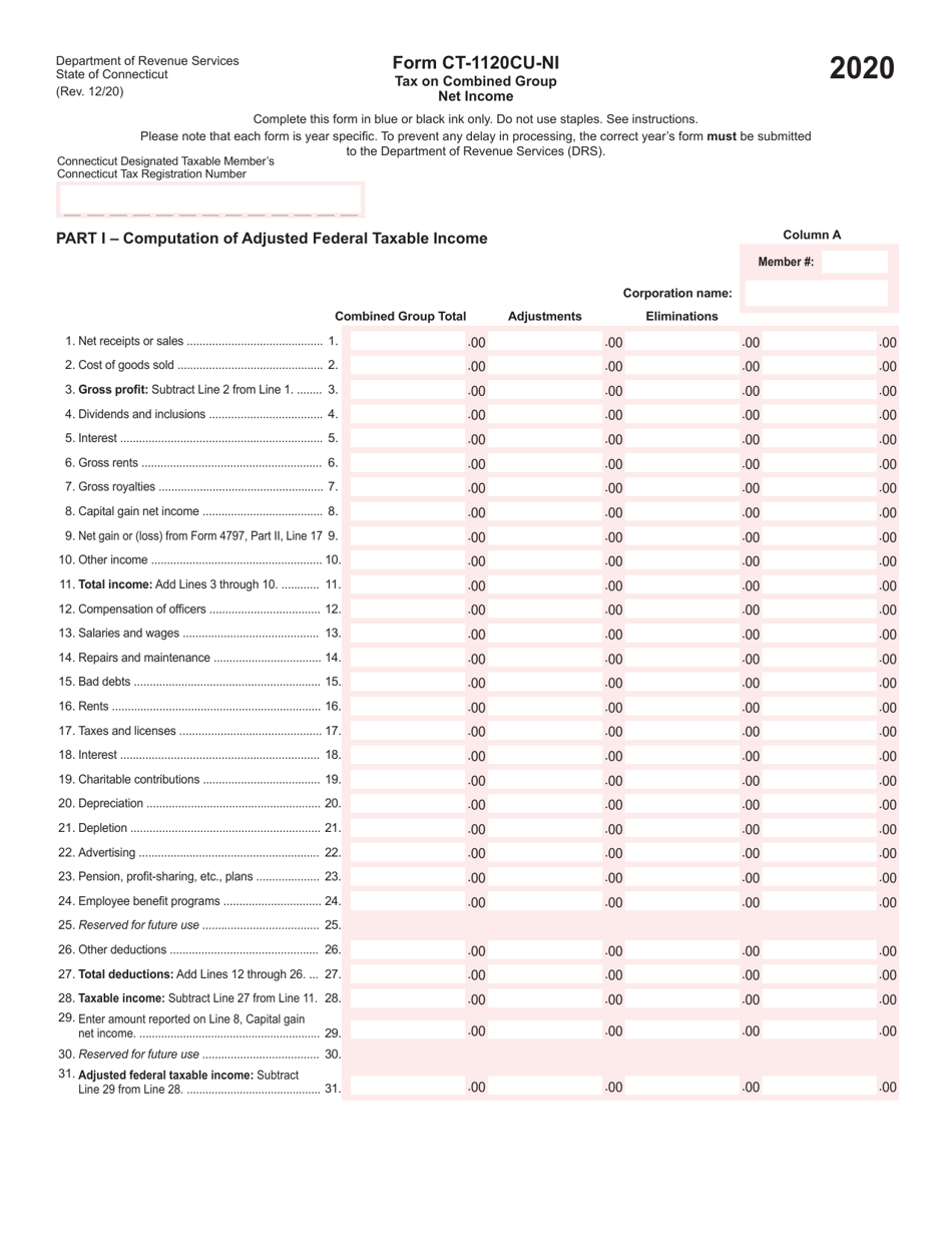 Form CT-1120CU-NI Tax on Combined Group Net Income - Connecticut, Page 1