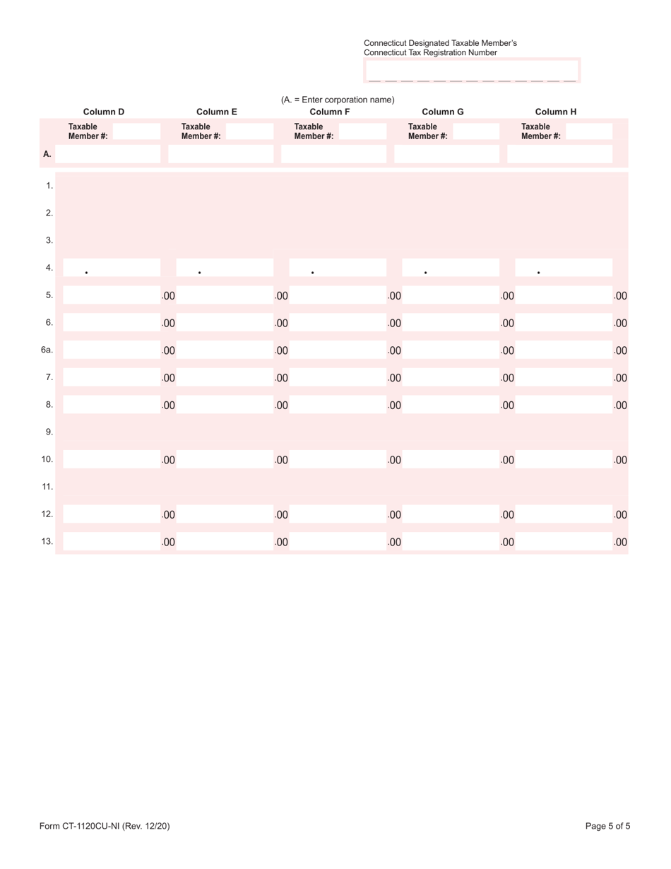 Form CT-1120CU-NI Tax on Combined Group Net Income - Connecticut, Page 5