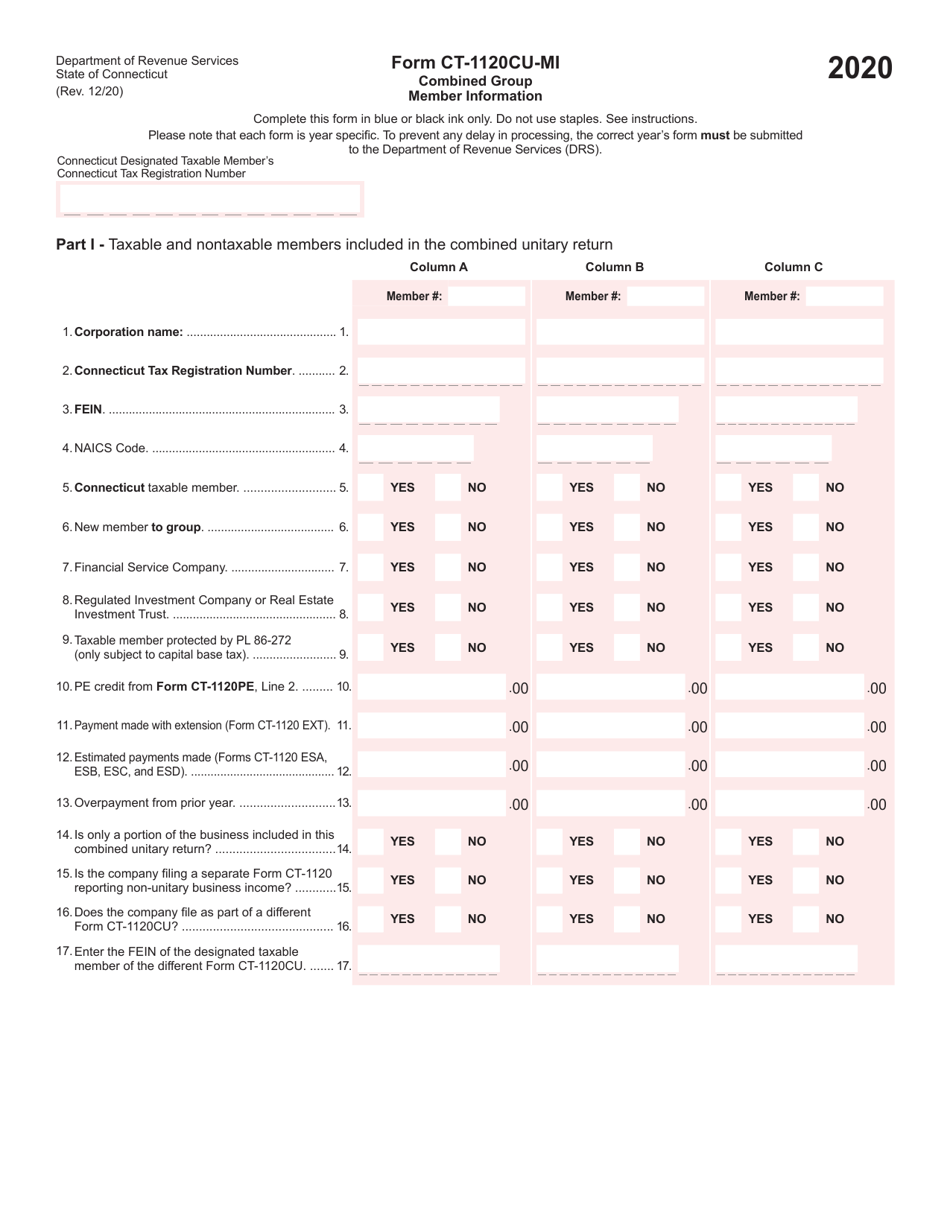 Form CT-1120CU-MI Combined Group Member Information - Connecticut, Page 1