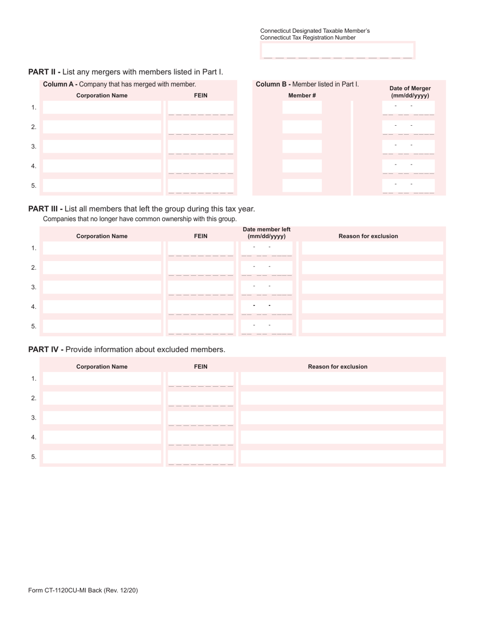 Form CT-1120CU-MI Combined Group Member Information - Connecticut, Page 2
