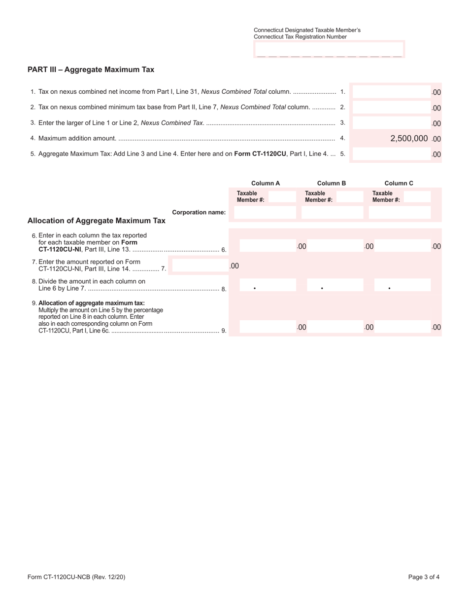 Form CT-1120CU-NCB Nexus Combined Base Tax Calculation - Connecticut, Page 3