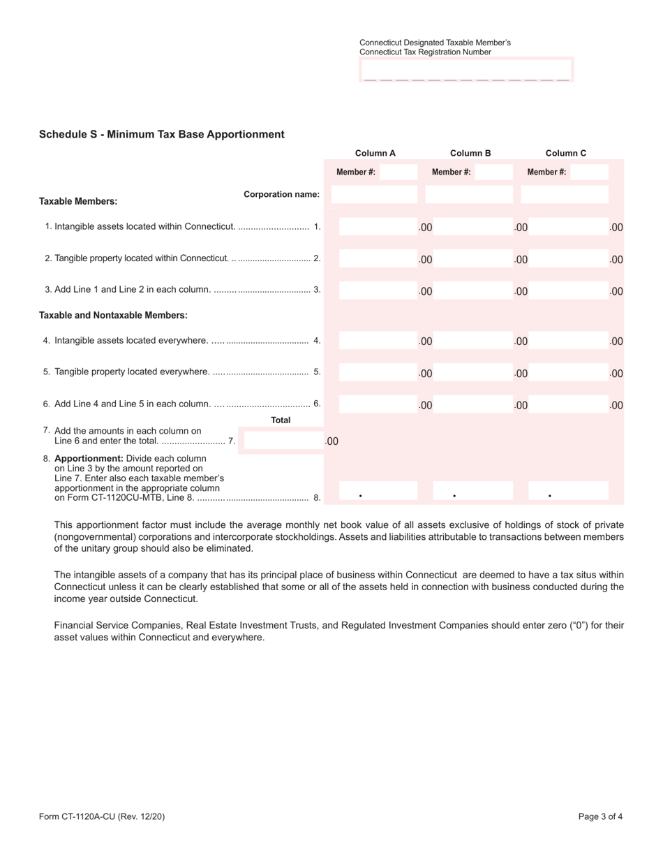 Form CT-1120A-CU Apportionment Computation for Combined Unitary Filers - Connecticut, Page 3