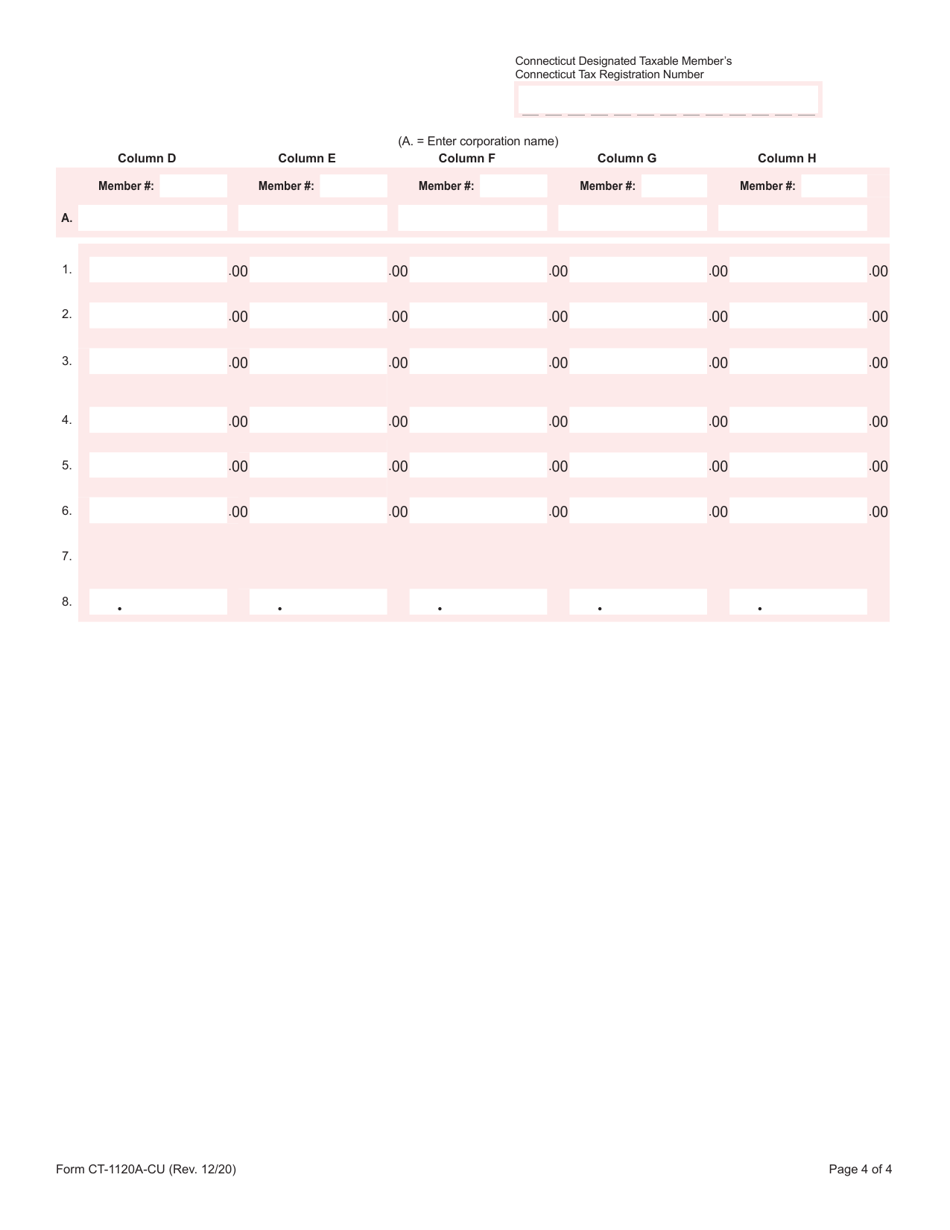 Form CT-1120A-CU Apportionment Computation for Combined Unitary Filers - Connecticut, Page 4