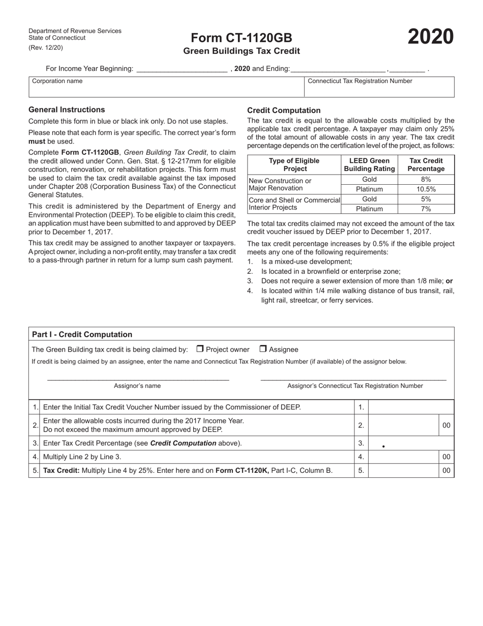 Form CT-1120GB Green Buildings Tax Credit - Connecticut, Page 1